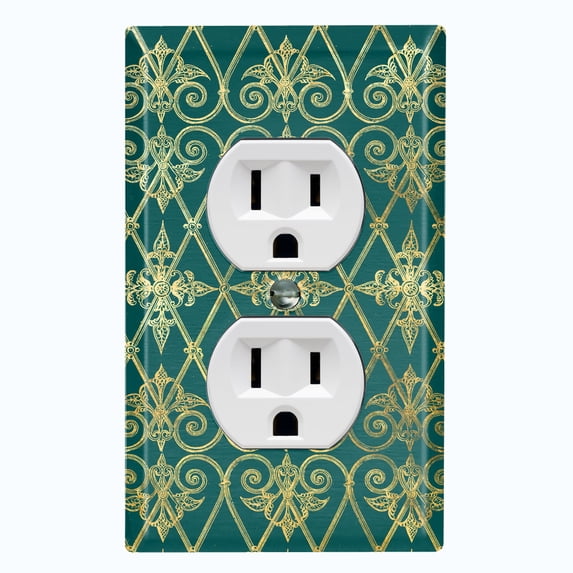 Metal Light Switch Plate Cover Elegant Yellow Iron Gate Damask Green DAM094