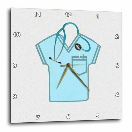 3dRose Aqua Green Scrub Top, Stethoscope, Thermometer, and Syringe, Wall Clock, 10 by