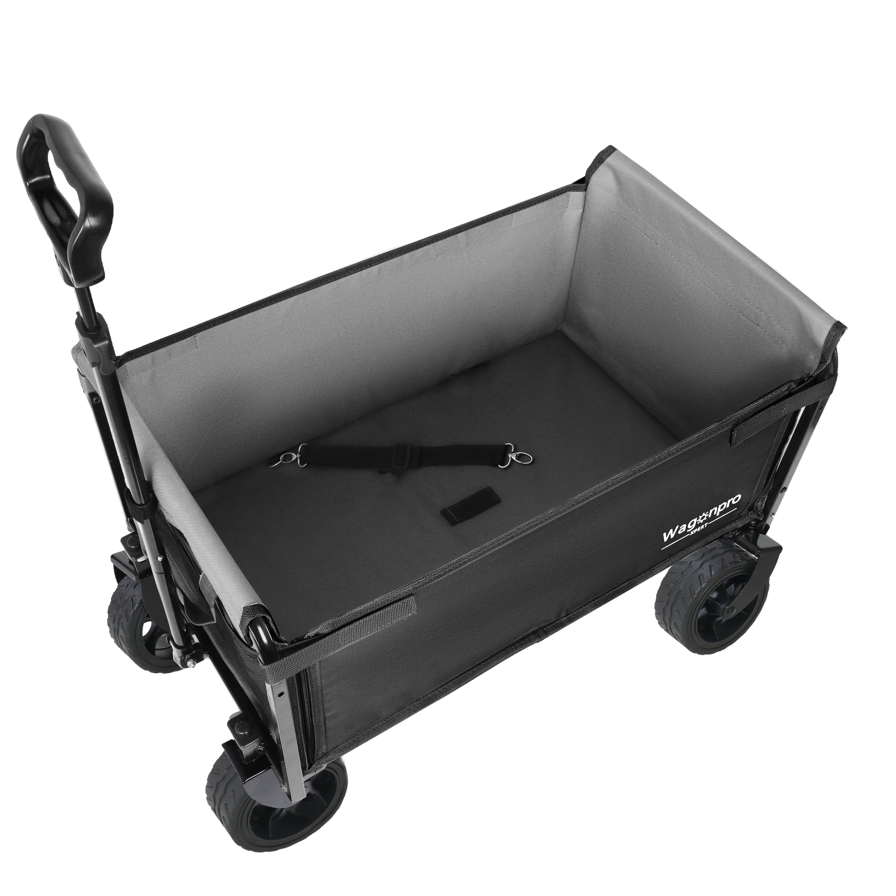 5×2 Inch Wide Wheels Folding Wagon, All-in-One Convertible Trolley with Full-Side Opening & Dog Leash, Collapsible Utility Cart for Camping, Beach, Shopping, Outdoor Use