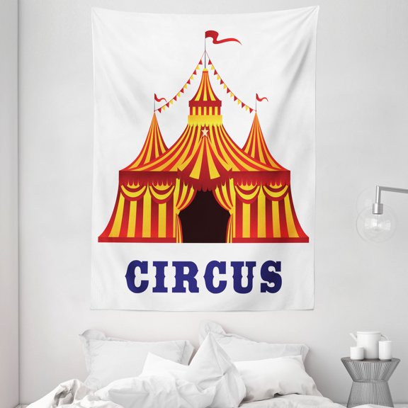 Circus Decor Wall Hanging Tapestry, Illustration of Old Striped Tent in Retro Style Old Fashion Joy Theater Art Work, Bedroom Living Room Dorm Accessories, 60 X 80 Inches, by Ambesonne