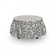 thumbnail image 3 of Leaves Ottoman Cover, Ornamental Doodle Foliage, 2 Piece Slipcover Set with Ruffle Skirt for Square Round Cube Footstool Decorative Home Accent, Standard Size, Ivory and Grey, by Ambesonne, 3 of 5