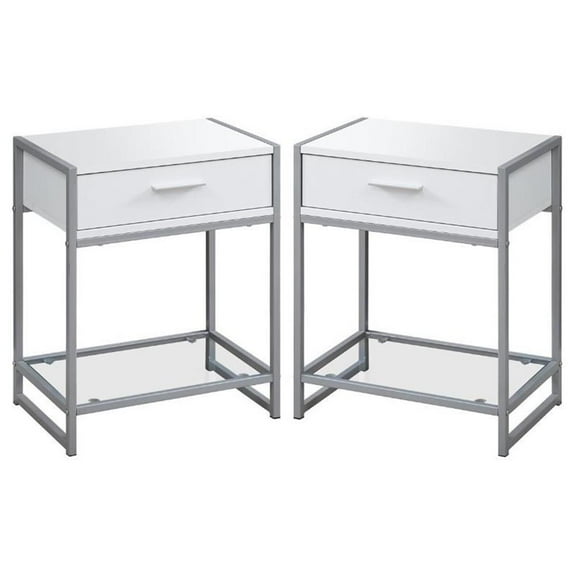 Home Square 18" Storage Accent End Table in White and Silver - Set of 2