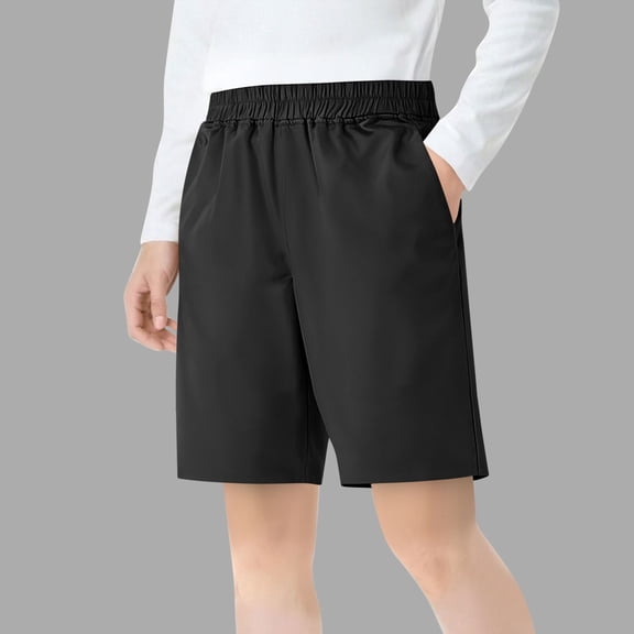 ITSAME Boys Casual Shorts, with Pocket Elastic Waist School Uniform Summer Thin Active Shorts Black 9-10T