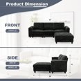 thumbnail image 3 of ACMEASE 87" Chenille 3 Seater Sofa w/Movable Ottoman, Modular Sectional Sofa w/Cup Holders, Modern L Couch w/Deep Seat Space for living Room, Black, 3 of 7