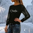 thumbnail image 5 of CheerKidz Women Sheer Mesh Sleeve Top With Paw Print Heartbeat Graphic Casual Comfortable Long Sleeve Round Neck Blouse Fashion Daily Wear T Shirt for Ladies(Black,M), 5 of 9