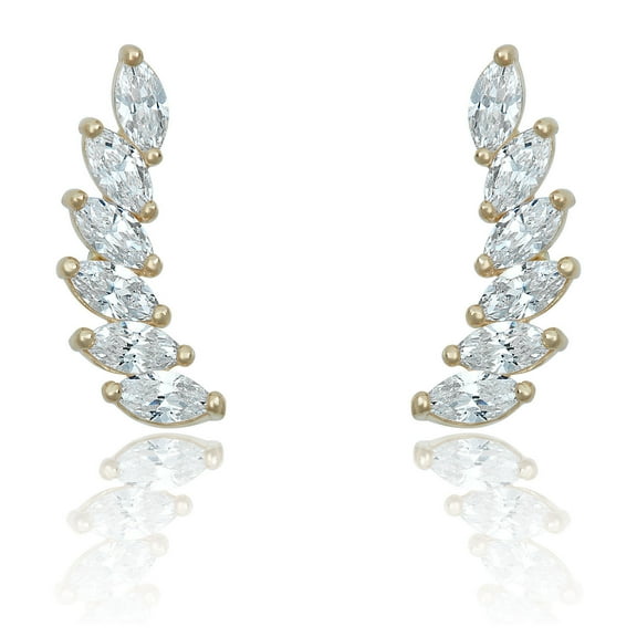 AVORA 10K Yellow Gold Marquise-shaped Simulated Diamond CZ Curved Earrings