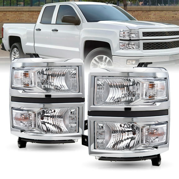 Pairs For 2014-2015 Chevy Silverado 1500 Chrome Headlights Headlamps L R