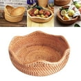 thumbnail image 2 of Piwvid Handmade Rattan Round Fruit Basket Food Storage Bowls Kitchen Organizer Snack Serving Bowl, Boho Wicker Bread Bowl Woven Basket Décor for Nuts with Wavy Edge, 3 Size Options, 2 of 9