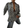 thumbnail image 4 of Luiryar Women Button Down Lapel Shirts Abstract/Zebra Print Long Sleeve Tops, 4 of 9