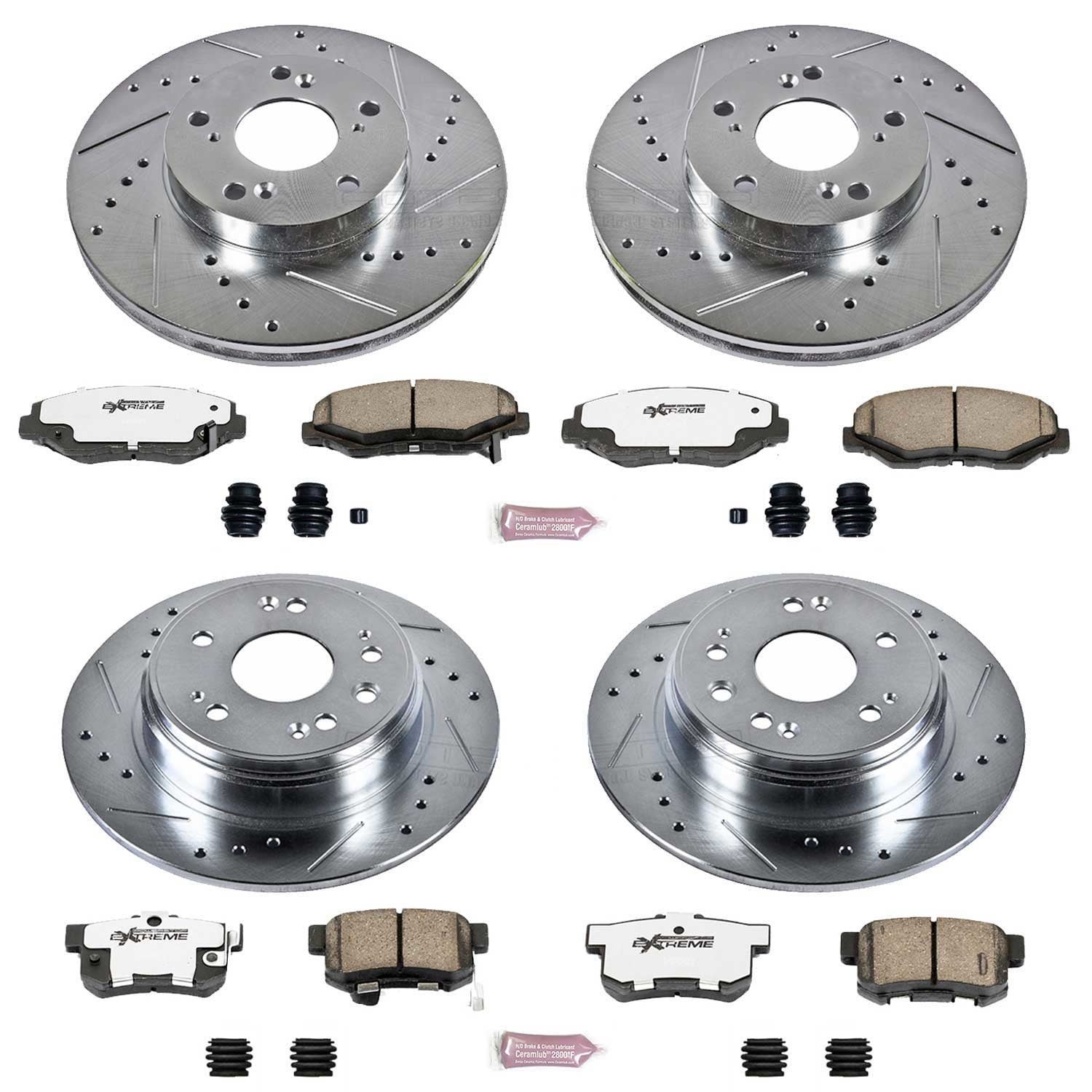 PowerStop Front and Rear Z26 Street Warrior Carbon-Fiber Ceramic Brake Pad and Drilled and Slotted Rotor Kit Fits: HONDA Select Models K6171-26