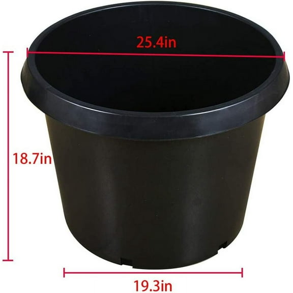 Netuera 25.4" x 19.3" x 18.7" Black Plastic Plant Pot with Drainage Holes, 5 Count