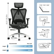 Sihoo M57 Ergonomic Office Chair, Adjustable Swivel Mesh High Back Desk Chair with Headrest, Lumbar Support, Black