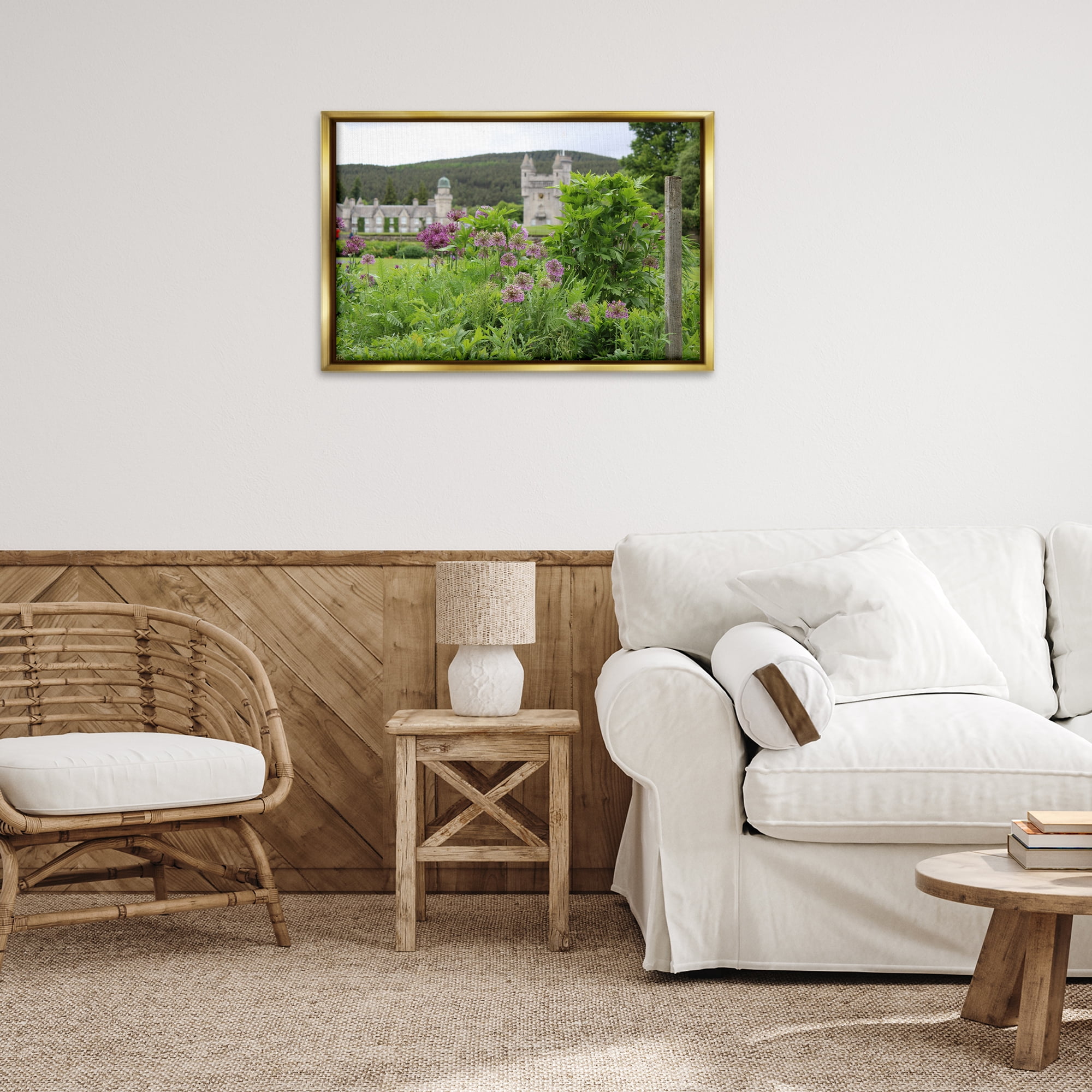 Stupell Industries Distant Castle View Landscape & Nature Photography Gold Floater Framed Canvas Art Print Wall Art, 31 x 21