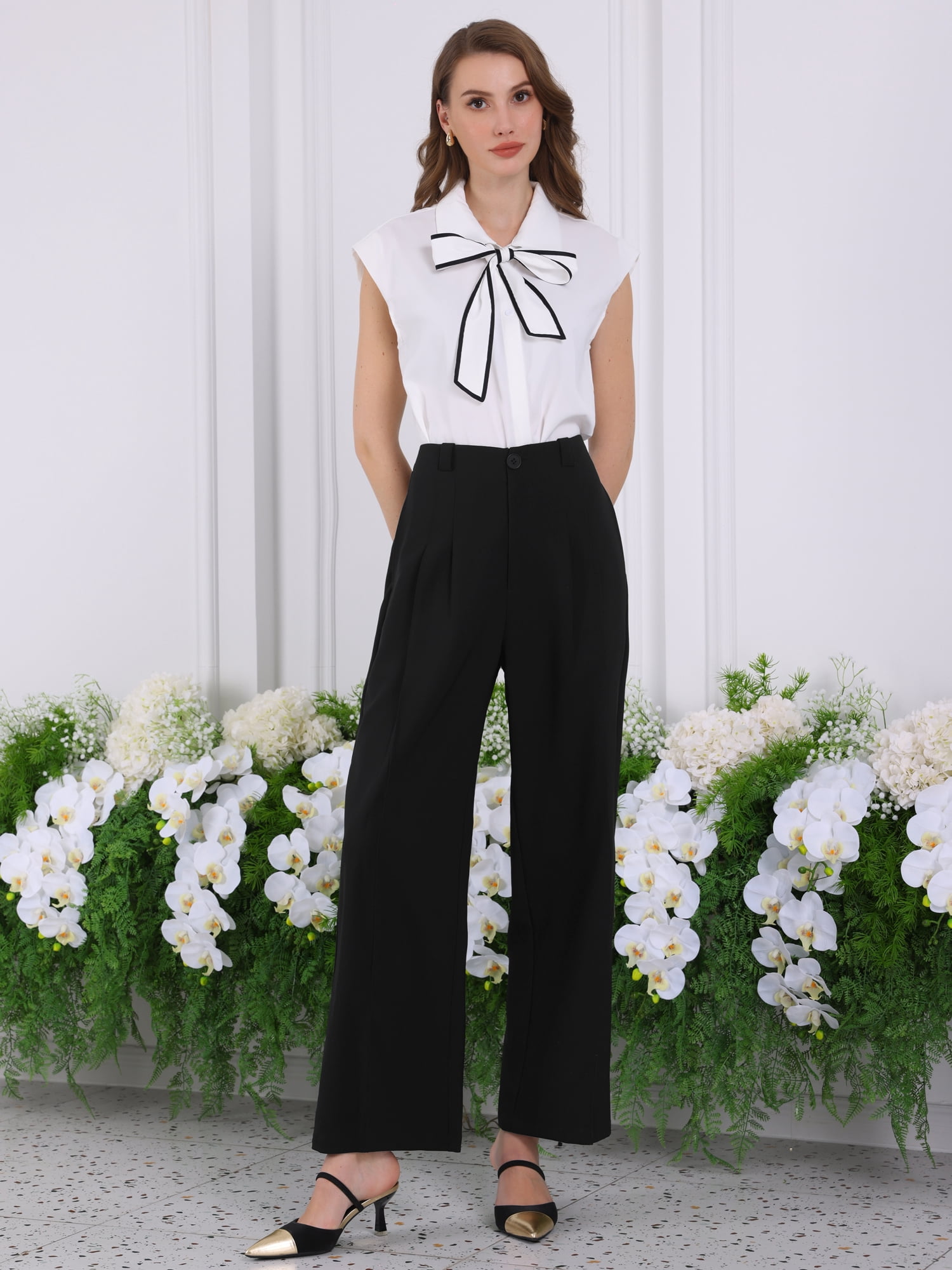 DARING DIVA Women's Straight Leg Formal Office Trousers with Pockets 2XL Black