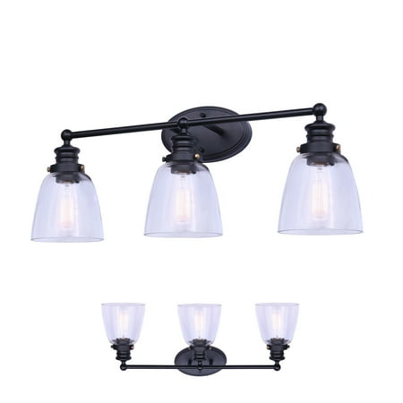

Bennington Gwinn 3-Light Bathroom Vanity Wall Light Fixture with Clear Glass Shades Matte Black