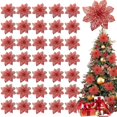 thumbnail image 2 of Paquete de 36 adornos de flores navideñas, adornos para árbol de Navidad con purpurina y flores de Pascua, púas de flores artificiales de seda de 4 pulgadas para guirnaldas navideñas, 2 of 5