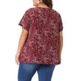 thumbnail image 4 of Agnes Orinda Women's Plus Size Peplum Tops Floral Half Placket Short Sleeves Casual Blouses 1X Burgundy, 4 of 7