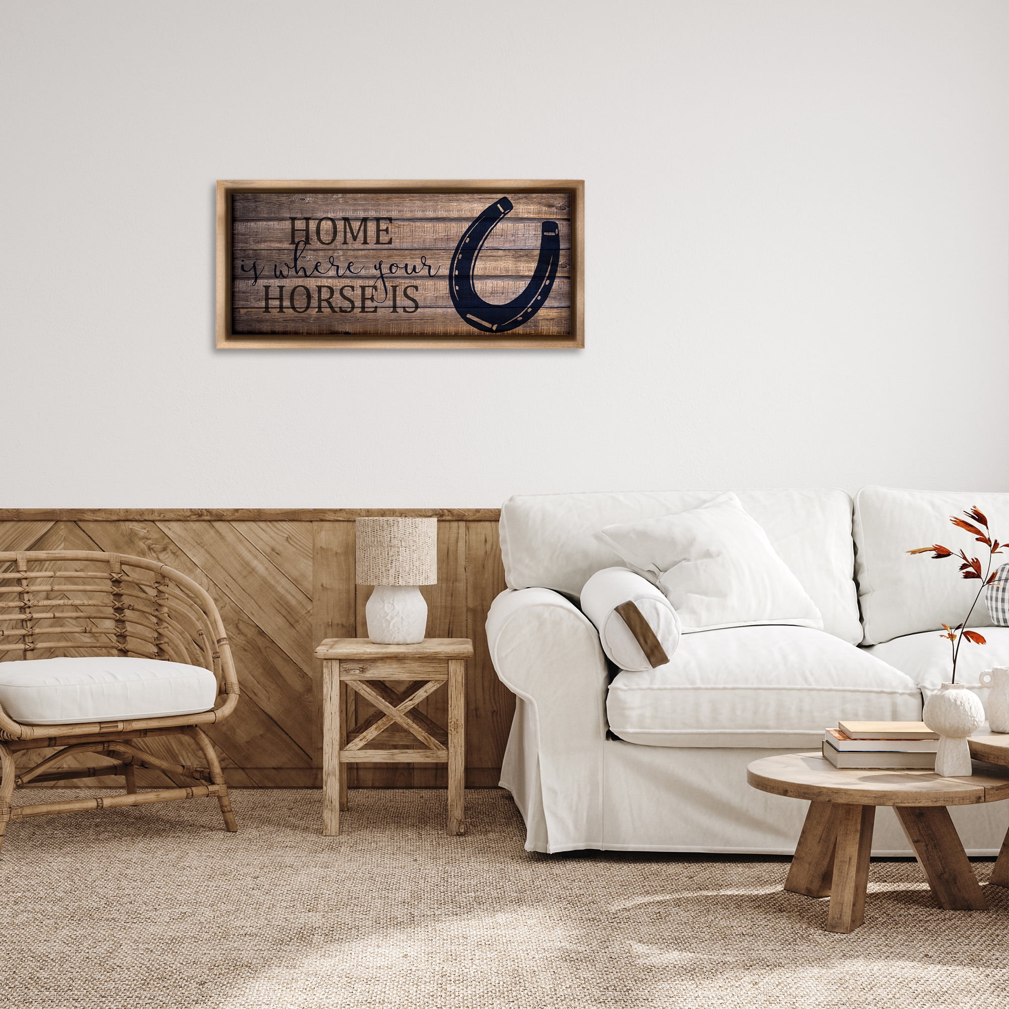 Stupell Industries Western Home Where Horse Is Typography Painting Brown Floater Framed Canvas Art Print Wall Art, 31 x 14