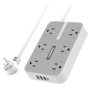 GANNECT 6-Outlet Surge Protector Power Strip with USB C, USB-A, Flat Cord, New