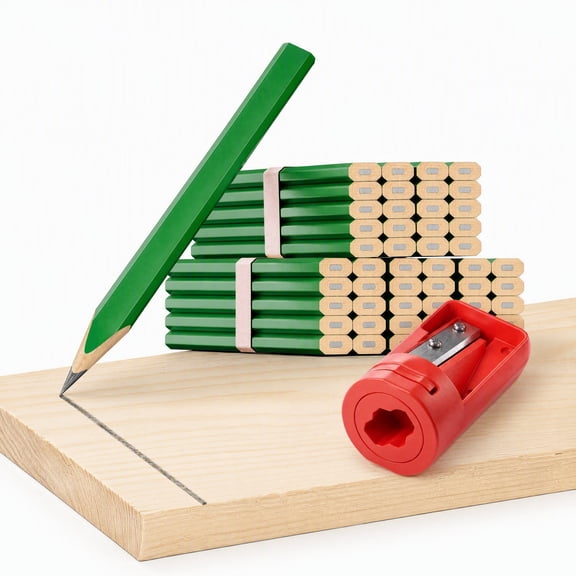 50 Pcs Woodworking Pencils with Carpenter Pencil Sharpener, Heavy Duty Wooden Carpenter Pencils for Carpentry, Contractors, Woodworking and Construction