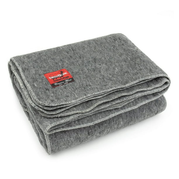Swiss Link Military Surplus 64 x 80" Classic Wool 50/50 Blanket, Light Grey