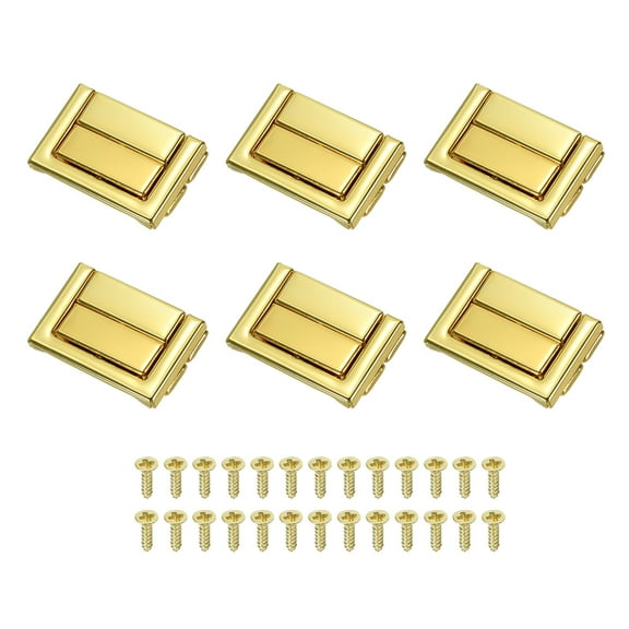 Toggle Catch Lock 1.5" x 1", Metal Hasp Latch for Jewellery Box Decoration Suitcase Toolbox, Gold 6 Pack