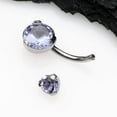 thumbnail image 4 of Implant Grade Titanium Internally Threaded Prong Set Belly Button Ring-Tanzanite, 4 of 5
