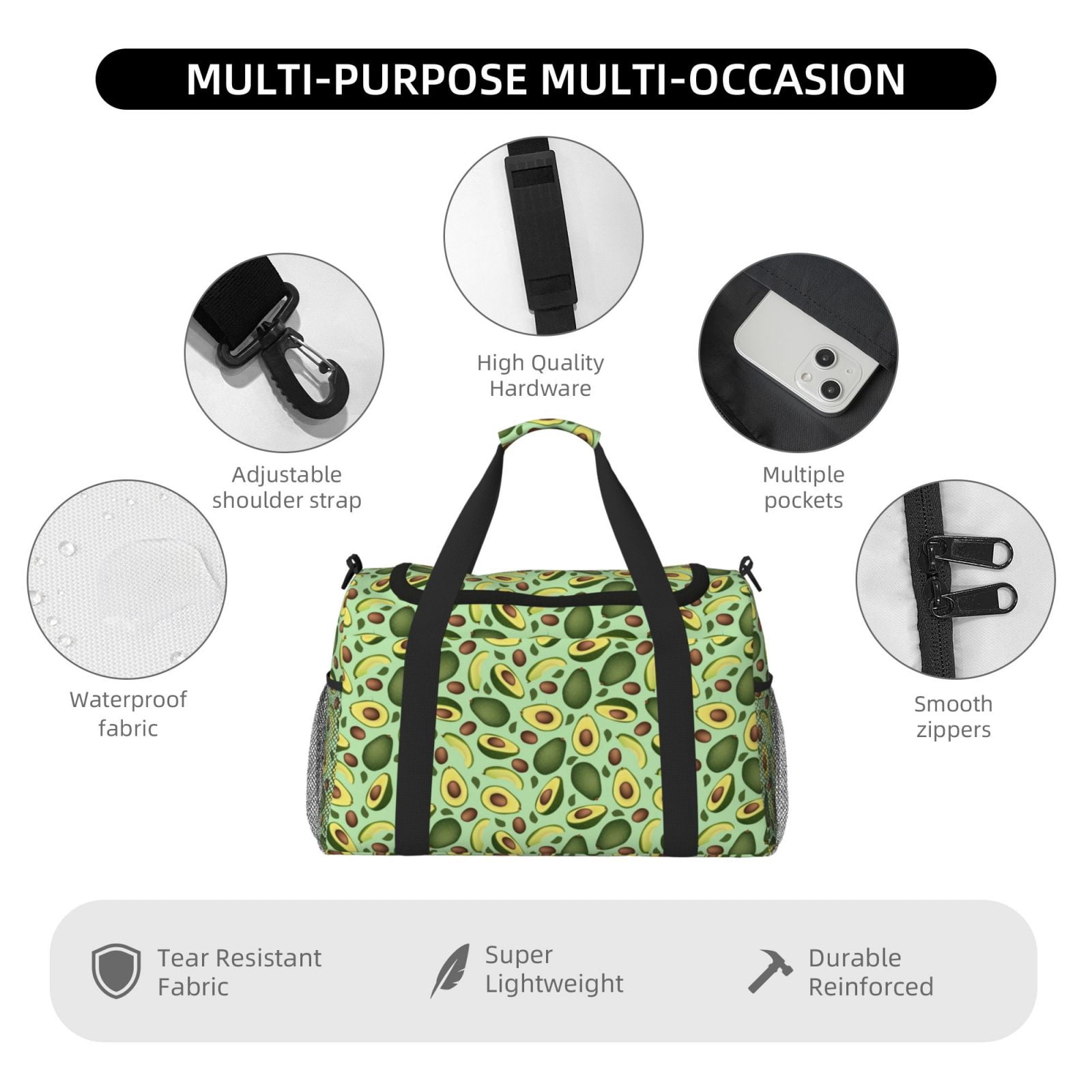 Fuzoiu Avocado With Seeds Print Travel Duffle Bag,Carry On Tote Bags,Duffel Bag,Sport Gym Bag, Hospital Bag for Labor and Delivery, Overnight Bag,Luggage Bag