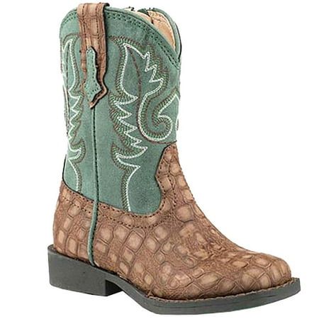 - Roper Footwear Boys Infant Brown Caiman Print Green Top Boots