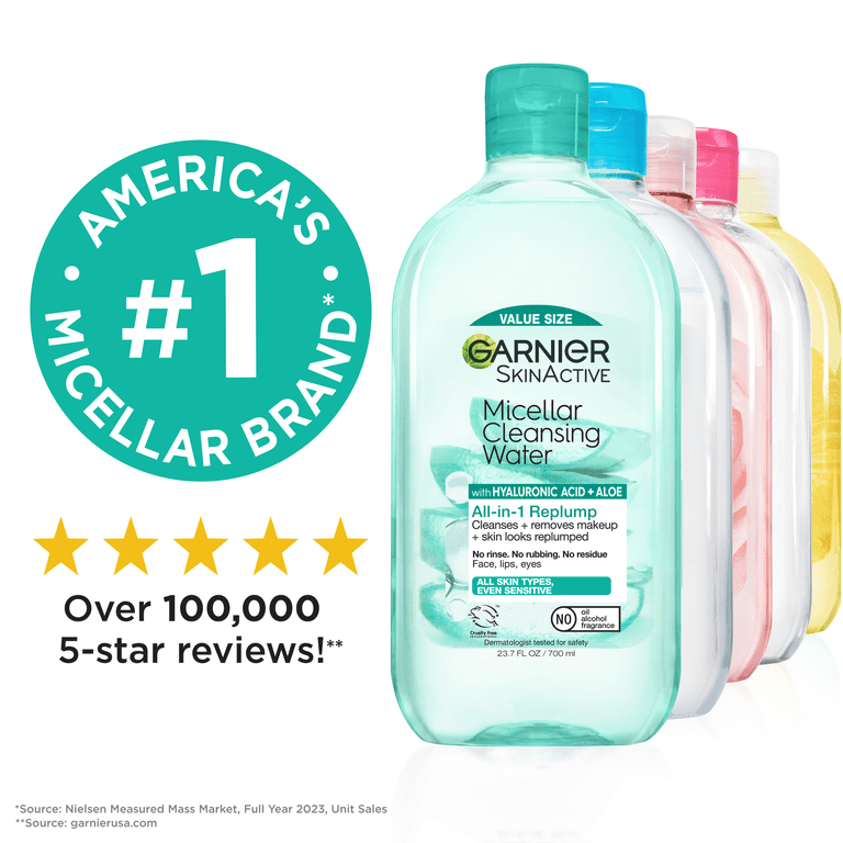 Garnier SkinActive Micellar Cleansing Water All in 1 Hyaluronic Acid  Replump Makeup Remover, Face Cleanser, 23.7 fl oz - Walmart.com