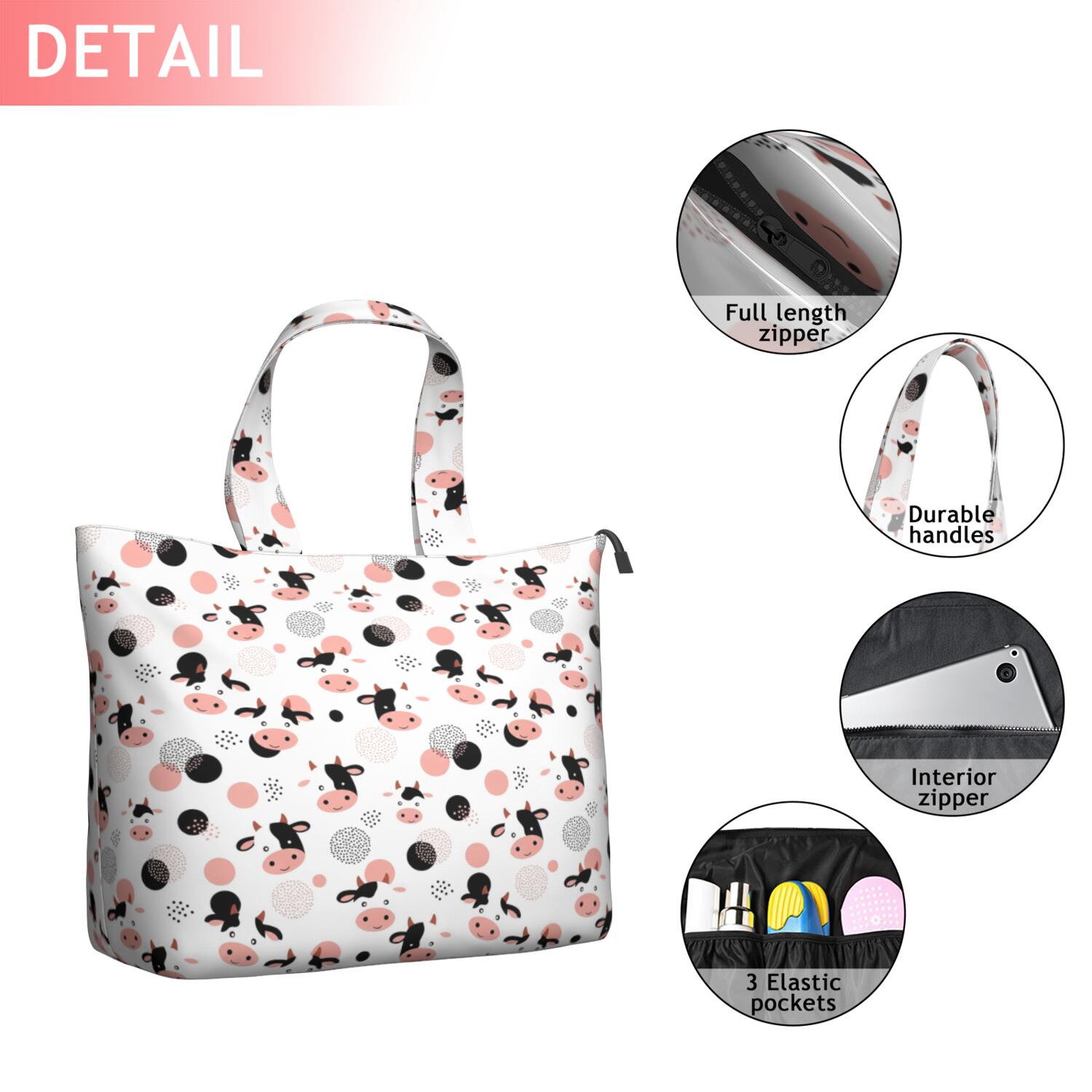 White Cow Dot Pattern Travel Tote Bags for Women Carry On,Large Weekender Bags for Women Travel,Multi Functional Duffle Bag for Work,Shopping,Sports