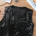 thumbnail image 3 of Yartina Kids Girls Boys Sequin Hip-hop Jazz Dance Waistcoat Jacket Sparkle Stage Performance Vest Black 7-8, 3 of 7