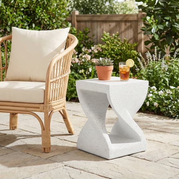 Christopher Knight Home 18" Modern MGO Side Table, Twisted Base Terrazzo-Speckled, White Marble