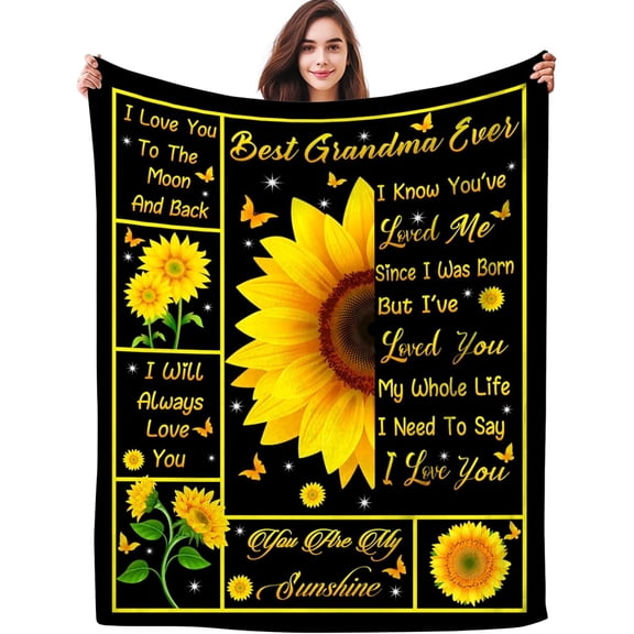 LHSHID Gifts for Grandma Blanket Best Grandma Ever Throw Blankets Sunflower Grandmother Nana Gifts Grandparents Gifts Mother's Day Birthday Gifts from Grandchildren Grandkids 50"x60"
