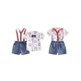 thumbnail image 2 of Cenuakty Toddler 6M 12M 18M 24M 2T 3T 4T Boys Shorts Set, Stars Striped Shirt with Denim Overall Shorts Summer 4th of July Outfit, 2 of 9