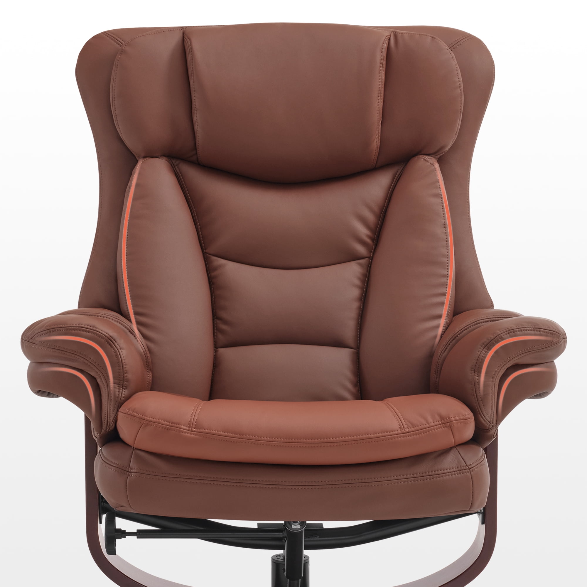 MCombo Swivel Recliner with Ottoman, Reclining Chair with Adjustable Back, Faux Leather Upholstered Lounge Chair for Living Room Bedroom Office 4651（Brown）