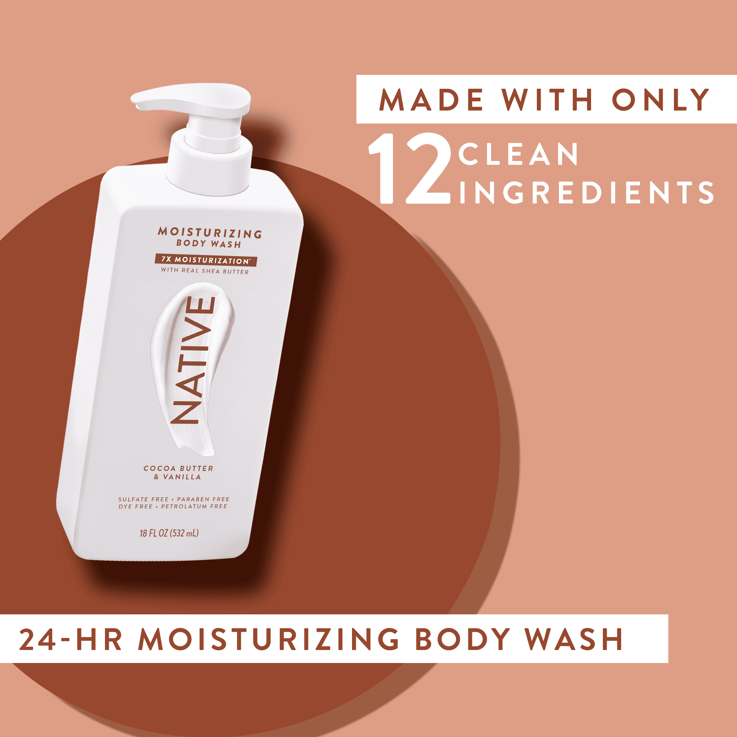 Native Cocoa Butter & Vanilla Moisturizing Body Wash 18 oz
