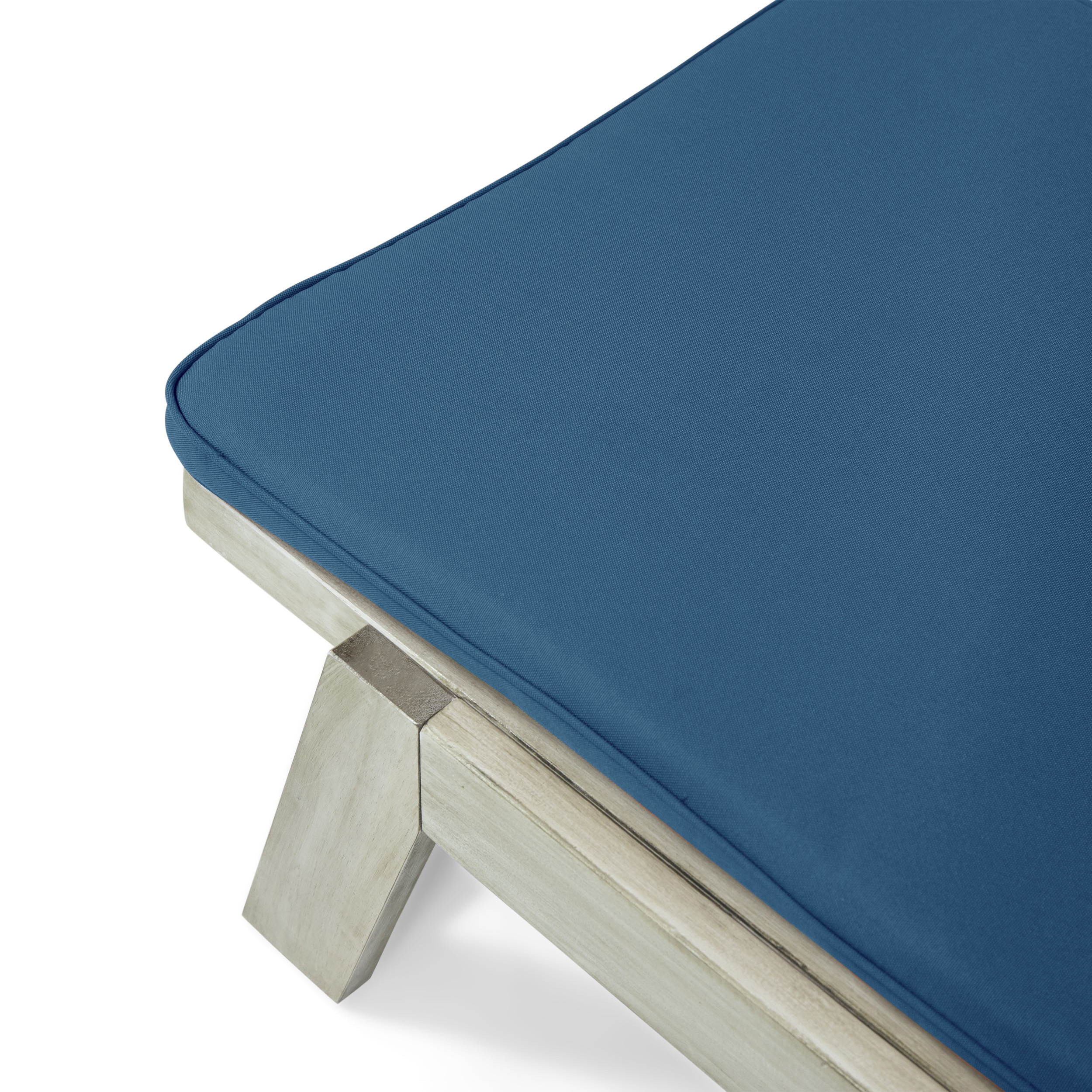 Cullen Outdoor Acacia Wood Chaise Lounge and Cushion Sets, Set of 2, Light Gray and Blue