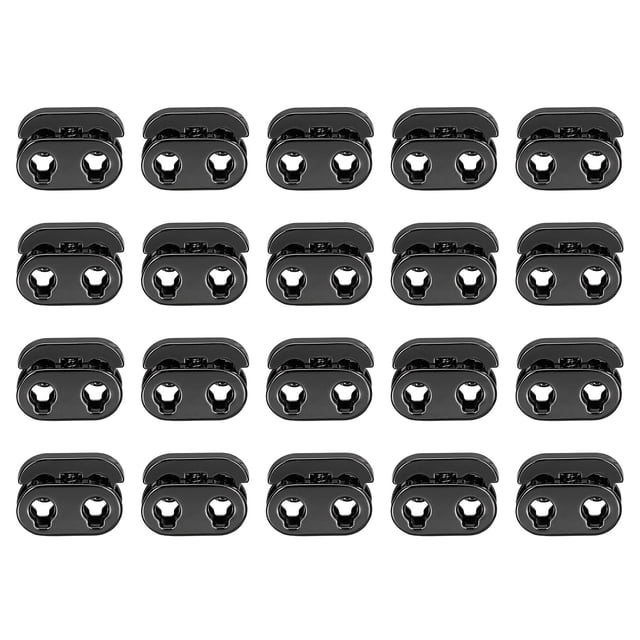 Resorte Cable Bloqueo Extremo Palanca, 20uds Doble Agujero Resorte Tapón Aleación Sujetador Deslizador Palanca Clip para Cordones, Cordones, Bolsas (Metálico Negro,15,7x11,8mm)