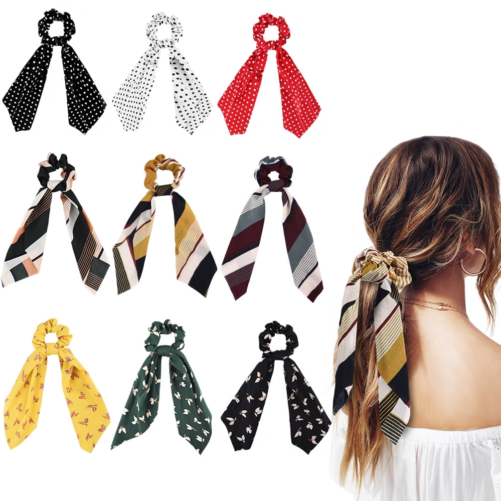 Fashion Long Scarf Ribbons Scrunchie For Women Hair Bow Elastic Ponytail Holder