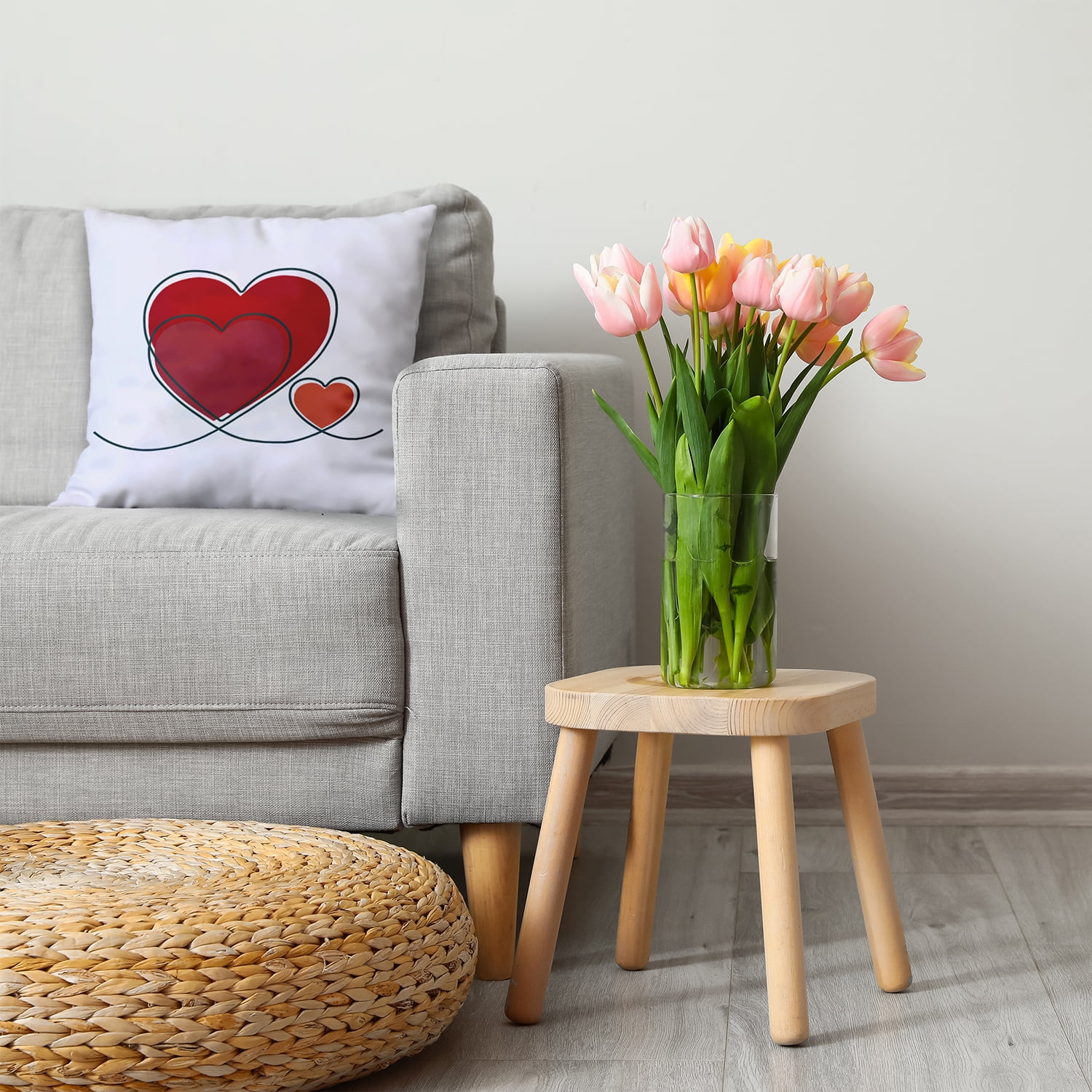 26" x 26" Simply Daisy Hearts With Outlines Polyester Accent Pillow, Buddah Qty 1