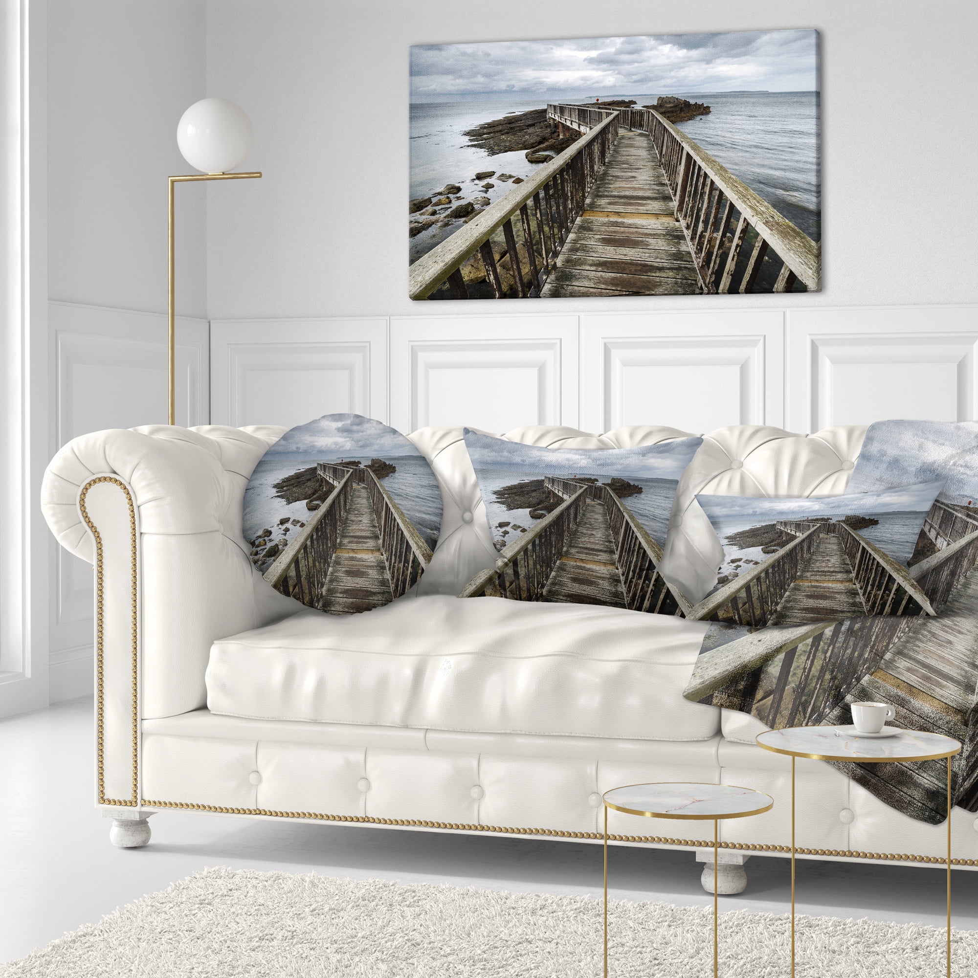 Designart Wooden Pier on North Irish Coastline - Sea Bridge Throw Pillow - 12x20