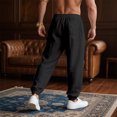thumbnail image 4 of GrmtClth Men's Linen Pants Casual Loose Fit Beach Drawstring Pants Elastic Waist Beach Lightweight Yoga Jogger Trousers with Pockets Black M, 4 of 5