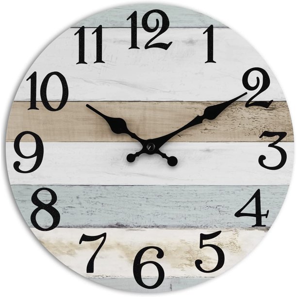 Wall Clock 10 Inch Rustic Wood Wall Clocks Battery Operated No Tick