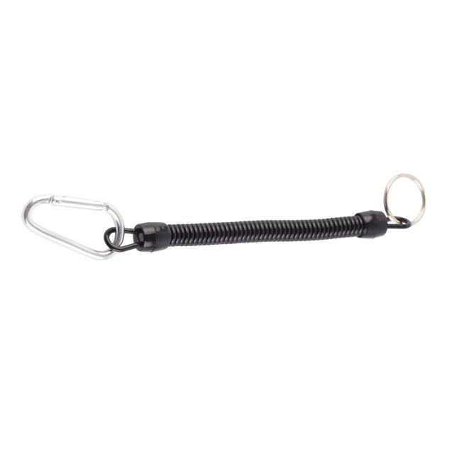 Cordón de pesca retráctil, llavero con resorte de seguridad, cuerda en espiral, negro