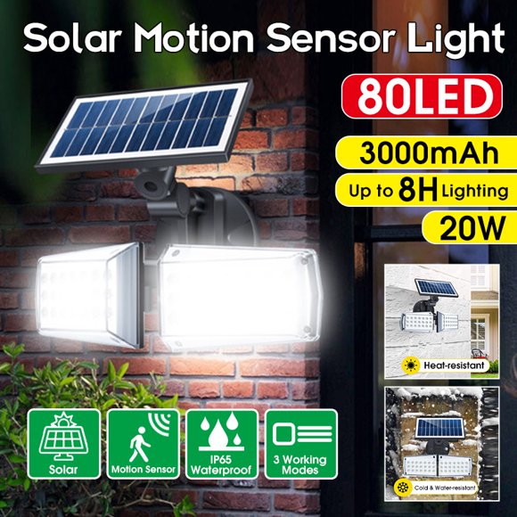 Dual Head 80/42 LEDS Solar Microwave Induction Light Lamp Waterproof Outdoor