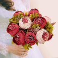 thumbnail image 4 of Ramo de flores artificiales de seda ZHCH ramo de peonías artificiales 13 cabezas falsas vintage rojo oscuro, 4 of 5