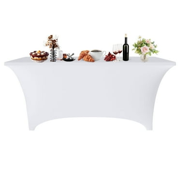6ft Rectangular Spandex Tablecloth - Stretch Elastic, Wrinkle-Free, Fitted Cover for Parties, Weddings, Banquets, White, 1 Pack
