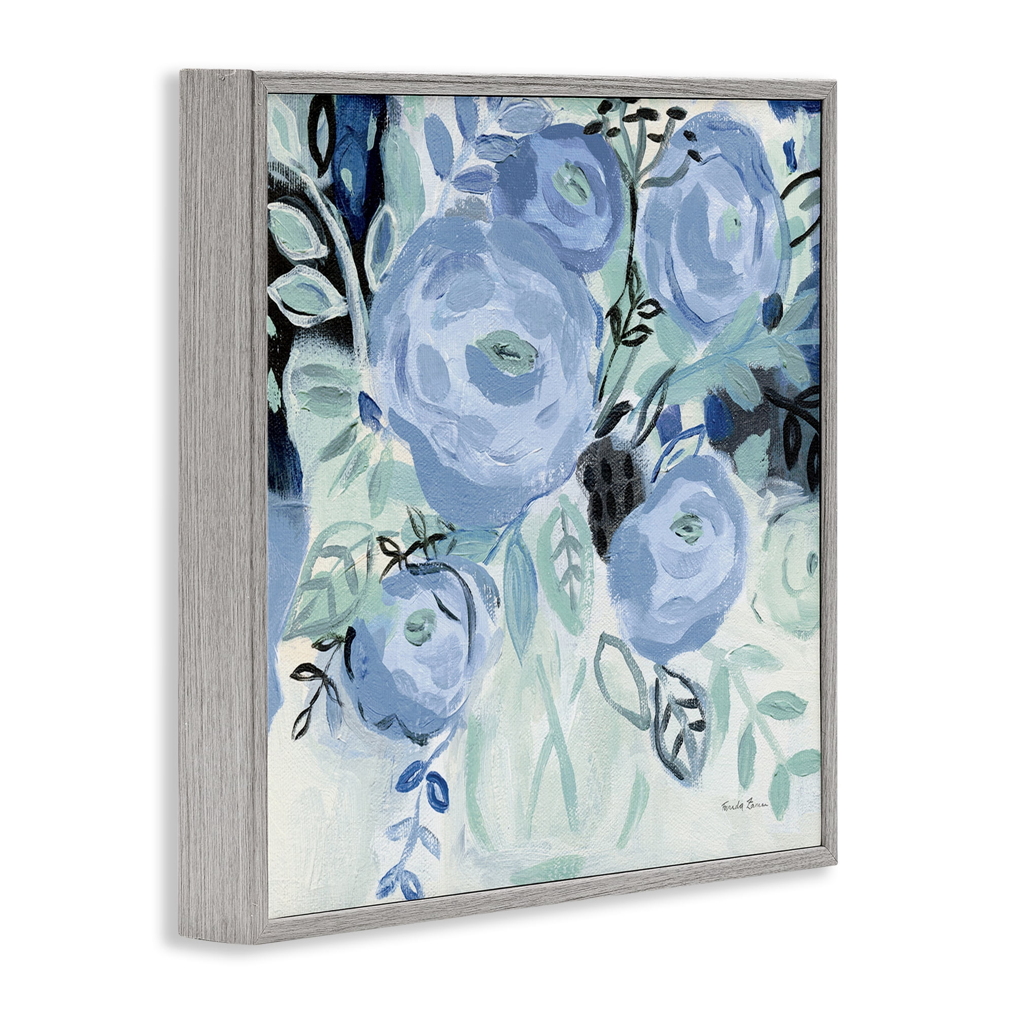 Stupell Industries Blue Coastal Blooms Botanical & Floral Painting Gray Framed Art Print Wall Art, 17 x 17