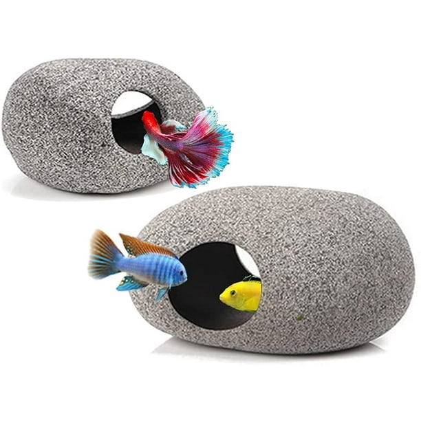 Chockeie 2 PCS Stackable Aquarium Decoration Rock Caves, Betta Fish Hideout  House, Fish Tank Accessories Cave, Hideaway for Shrimp Cichlid Cave Hiding  Breeding Spawning 